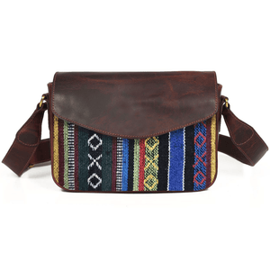 Mexico Jacquard & Leather Saddlebag Crossbody- Dark Brown