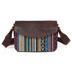 Mexico Jacquard & Leather Saddlebag Crossbody- Dark Brown