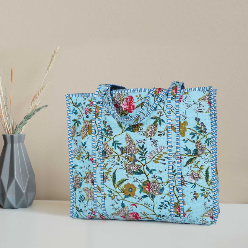 Quilted Cotton  Tote Bags - Turquoise