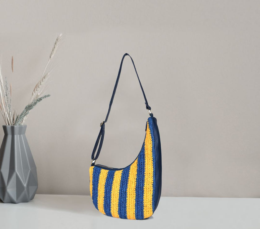 Leather Raffia Shoulder Bag | LB-752