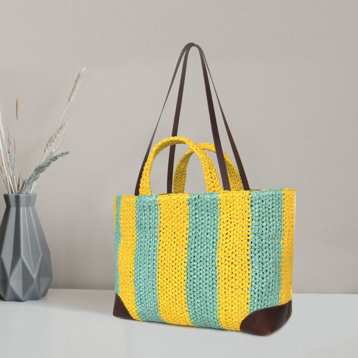 Lyra Raffia  Large Tote Bag Double Color Bag