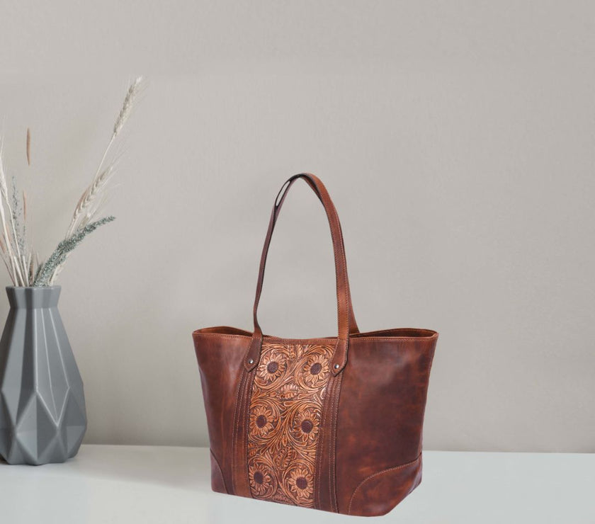 Iowa Hand-Tooled Leather Handbag