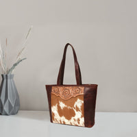 Florida Tooled & Hair On Hide Leather Tote Bag