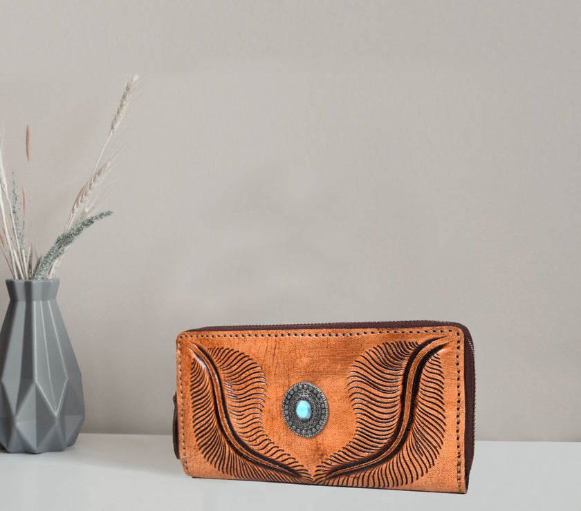 Georgia Hand-Tooled Zipper Wallet | LC-140