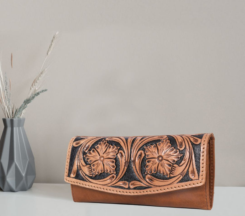 Montana Hand-Tooled Fold-Over Leather Wallet