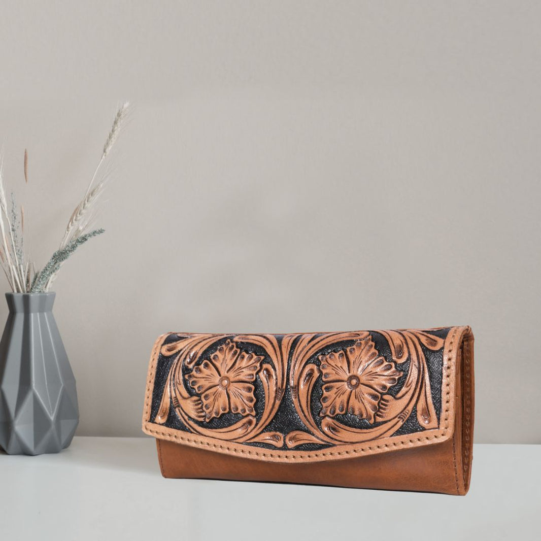 Montana Hand-Tooled Fold-Over Leather Wallet