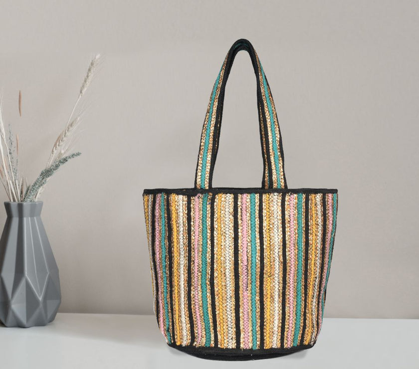 Grace Glow Jute Multicolor Tote Bag | LB-709