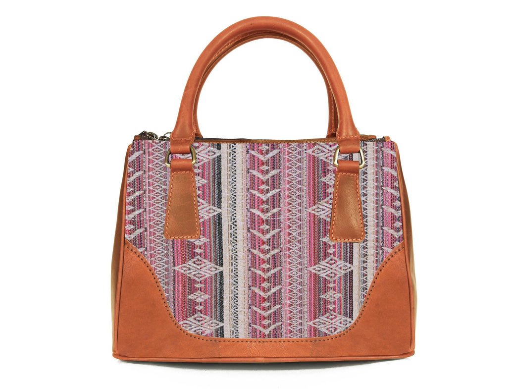 Arkansas Jacquard & Leather Satchel Purse - Tan