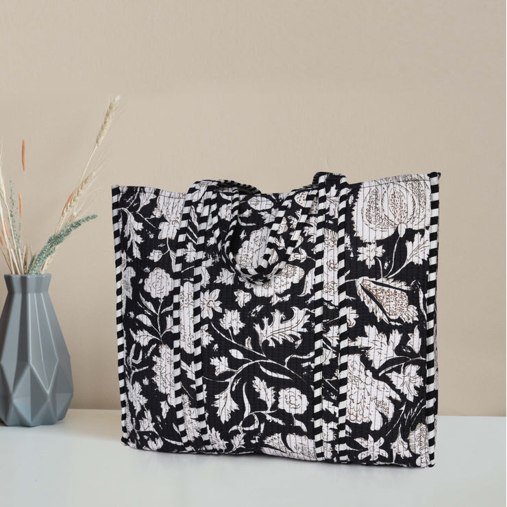 Quilted Cotton  Tote Bags - Black white