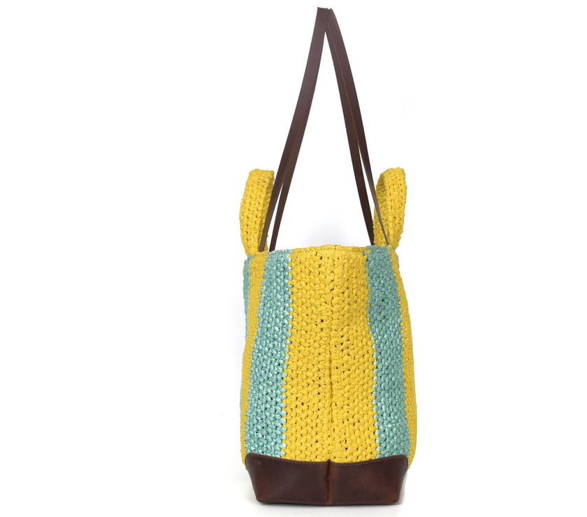 Lyra Raffia  Large Tote Bag Double Color Bag