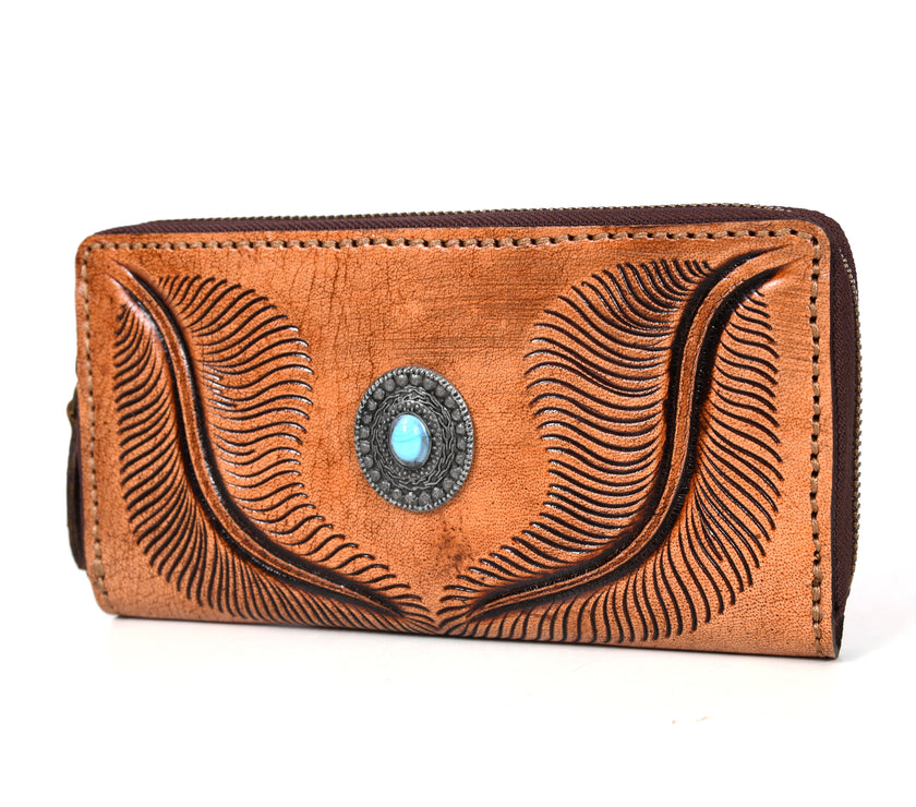 Georgia Hand-Tooled Zipper Wallet | LC-140