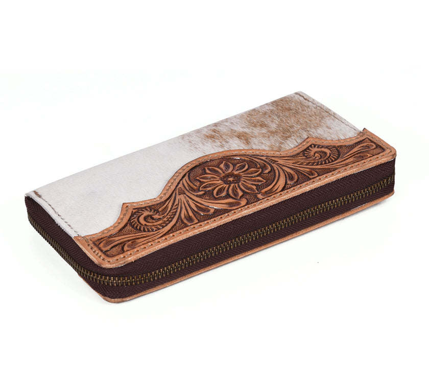 Tooled Hide & Leather Wallet