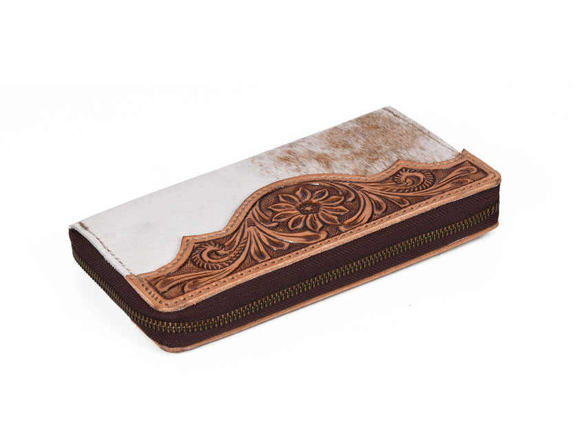 Tooled Hide & Leather Wallet