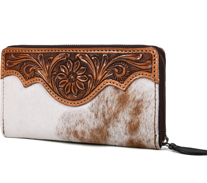 Tooled Hide & Leather Wallet