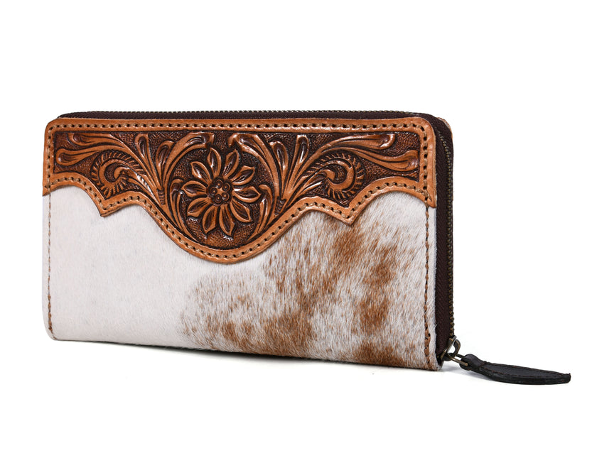 Tooled Hide & Leather Wallet