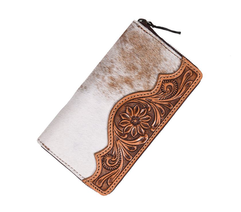 Tooled Hide & Leather Wallet