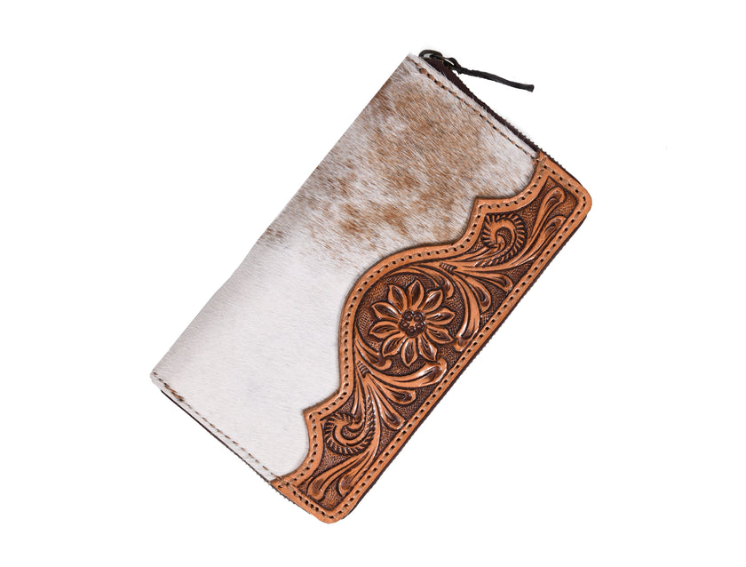 Tooled Hide & Leather Wallet