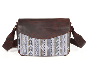 Mexico Jacquard & Leather Saddlebag Crossbody- Dark Brown