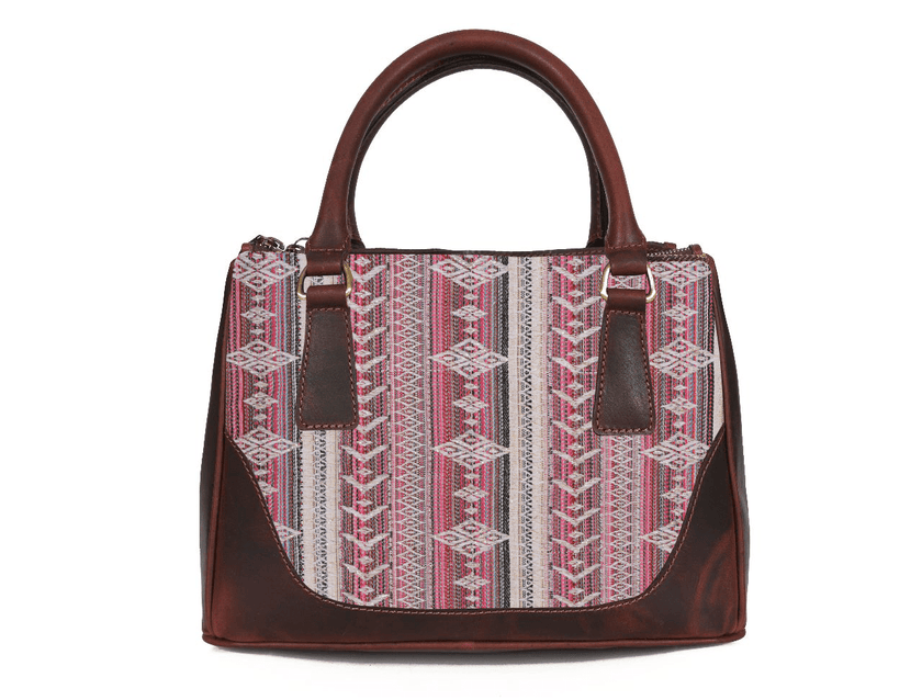 Arkansas Jacquard & Leather Satchel Purse - Dark Brown