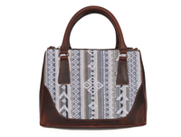 Arkansas Jacquard & Leather Satchel Purse - Dark Brown