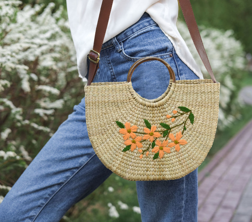 Nature Nest Shopper Handwoven Embroidered Handbag - LB848