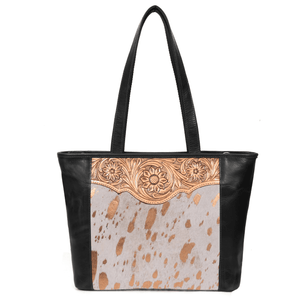 Florida Tooled & Hair On Hide Leather Tote Bag
