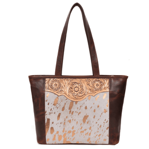Florida Tooled & Hair On Hide Leather Tote Bag