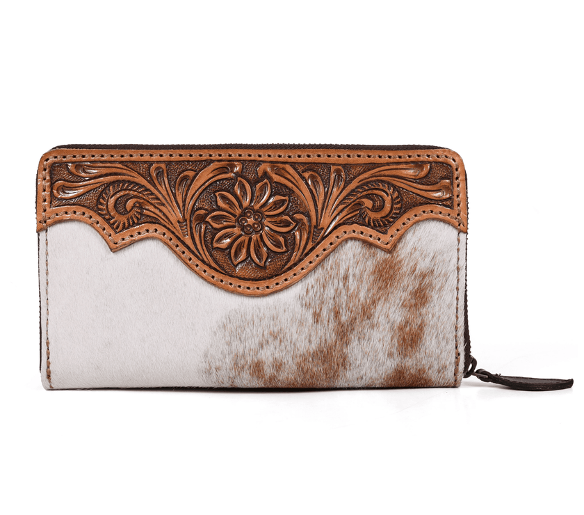 Tooled Hide & Leather Wallet