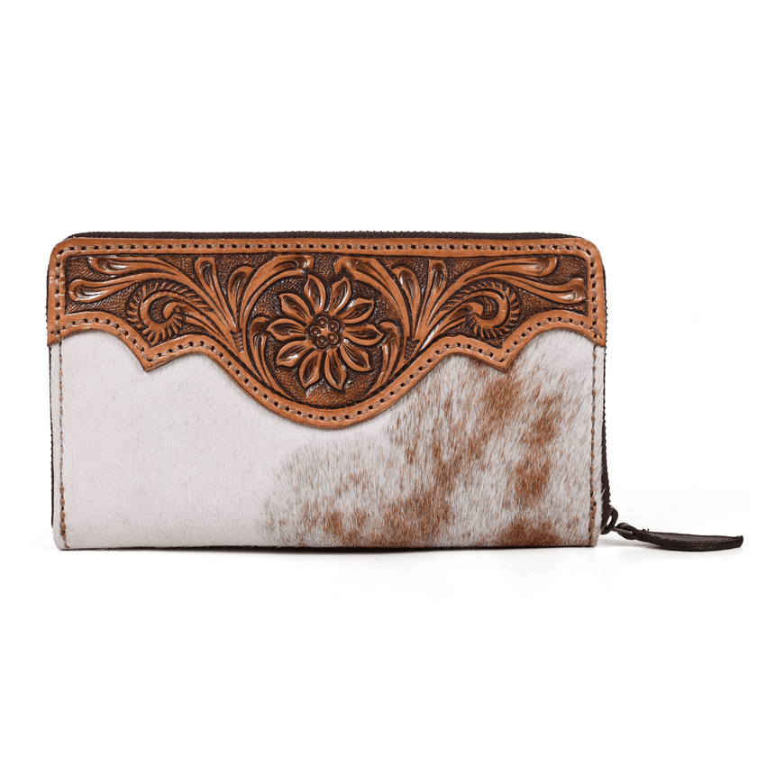 Tooled Hide & Leather Wallet