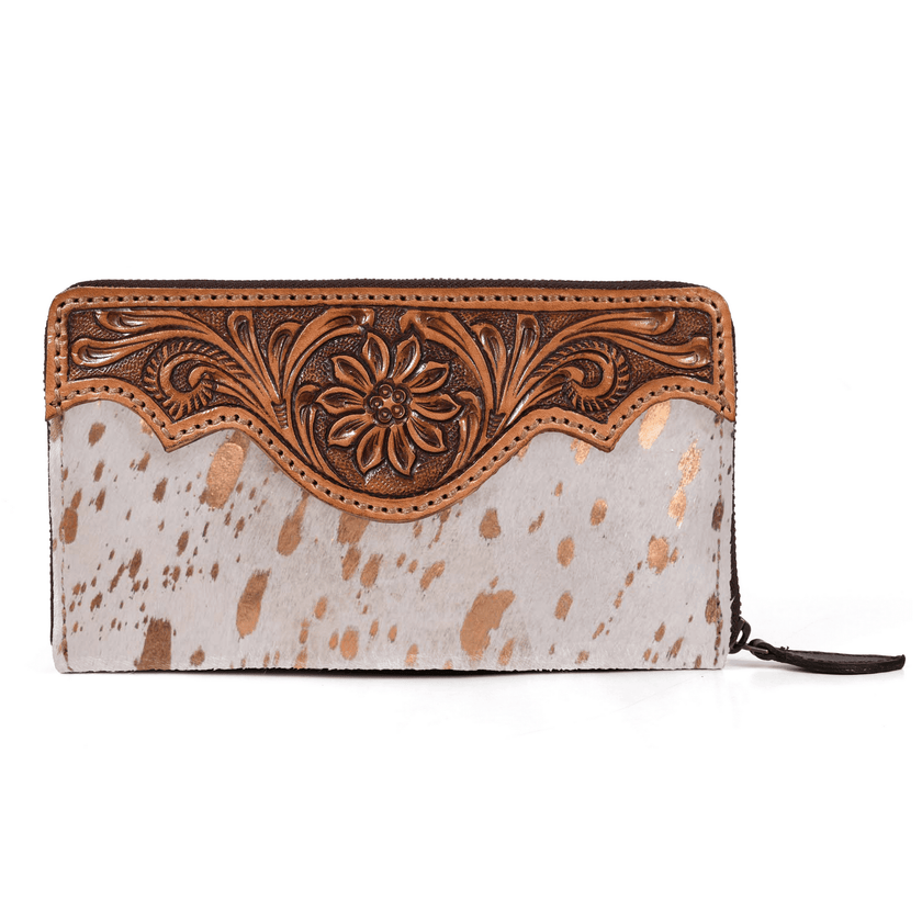 Tooled Hide & Leather Wallet