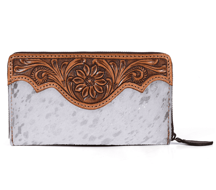 Tooled Hide & Leather Wallet