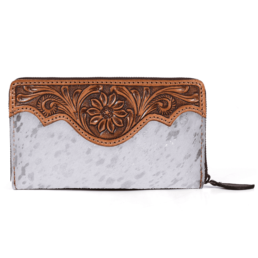 Tooled Hide & Leather Wallet