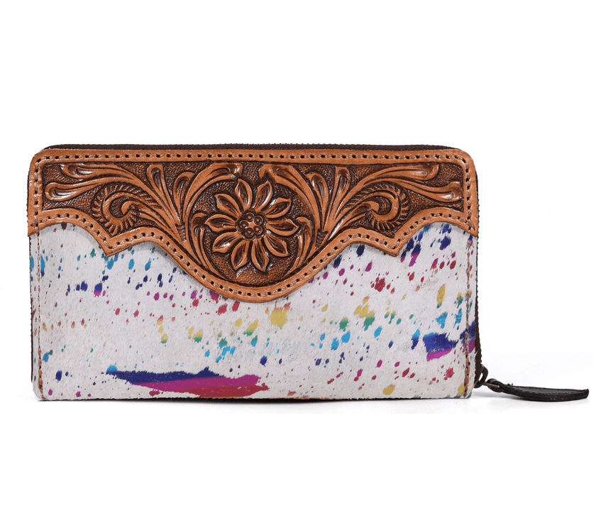Tooled Hide & Leather Wallet