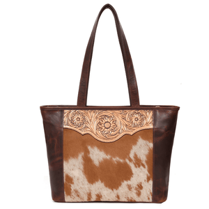 Florida Tooled & Hair On Hide Leather Tote Bag