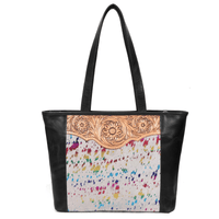 Florida Tooled & Hair On Hide Leather Tote Bag