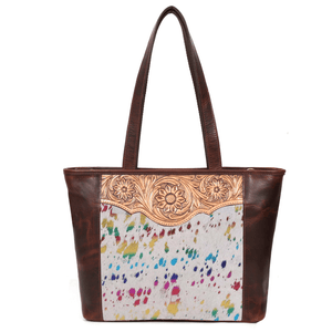 Florida Tooled & Hair On Hide Leather Tote Bag