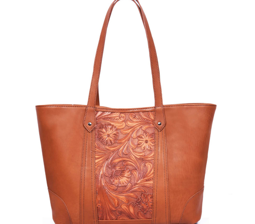Iowa Hand-Tooled Leather Handbag